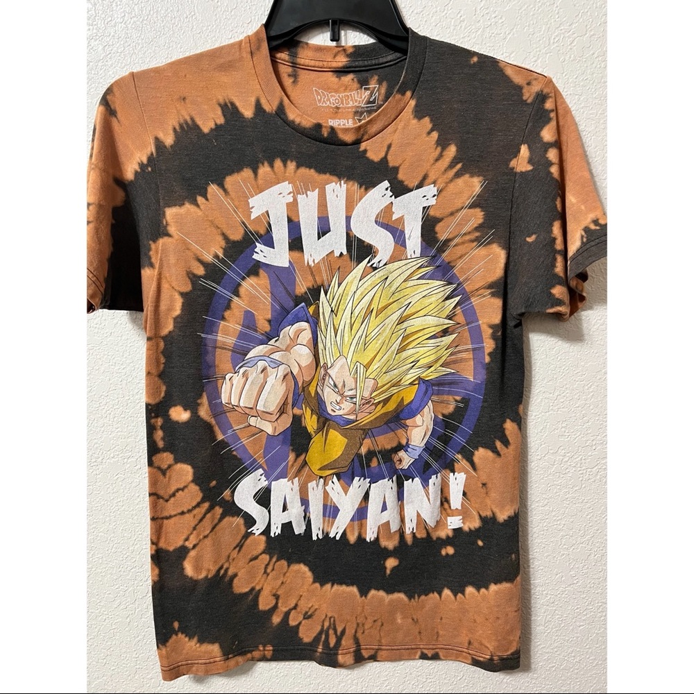 Dragon Ball Z T-shirt, black w/bleached tie-dye, size small